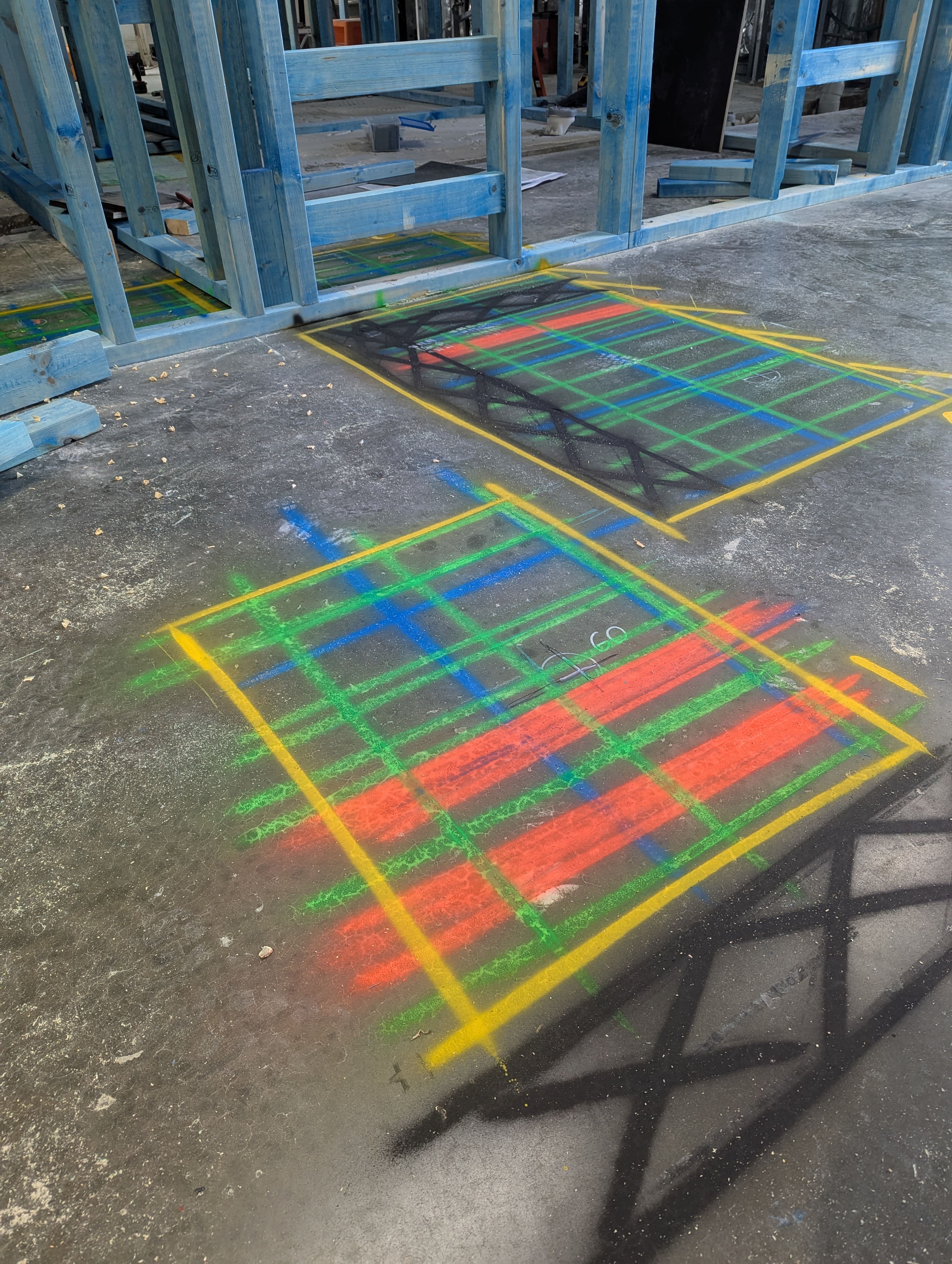 Concrete scan markings showing mapped embedded elements at Bunnings project