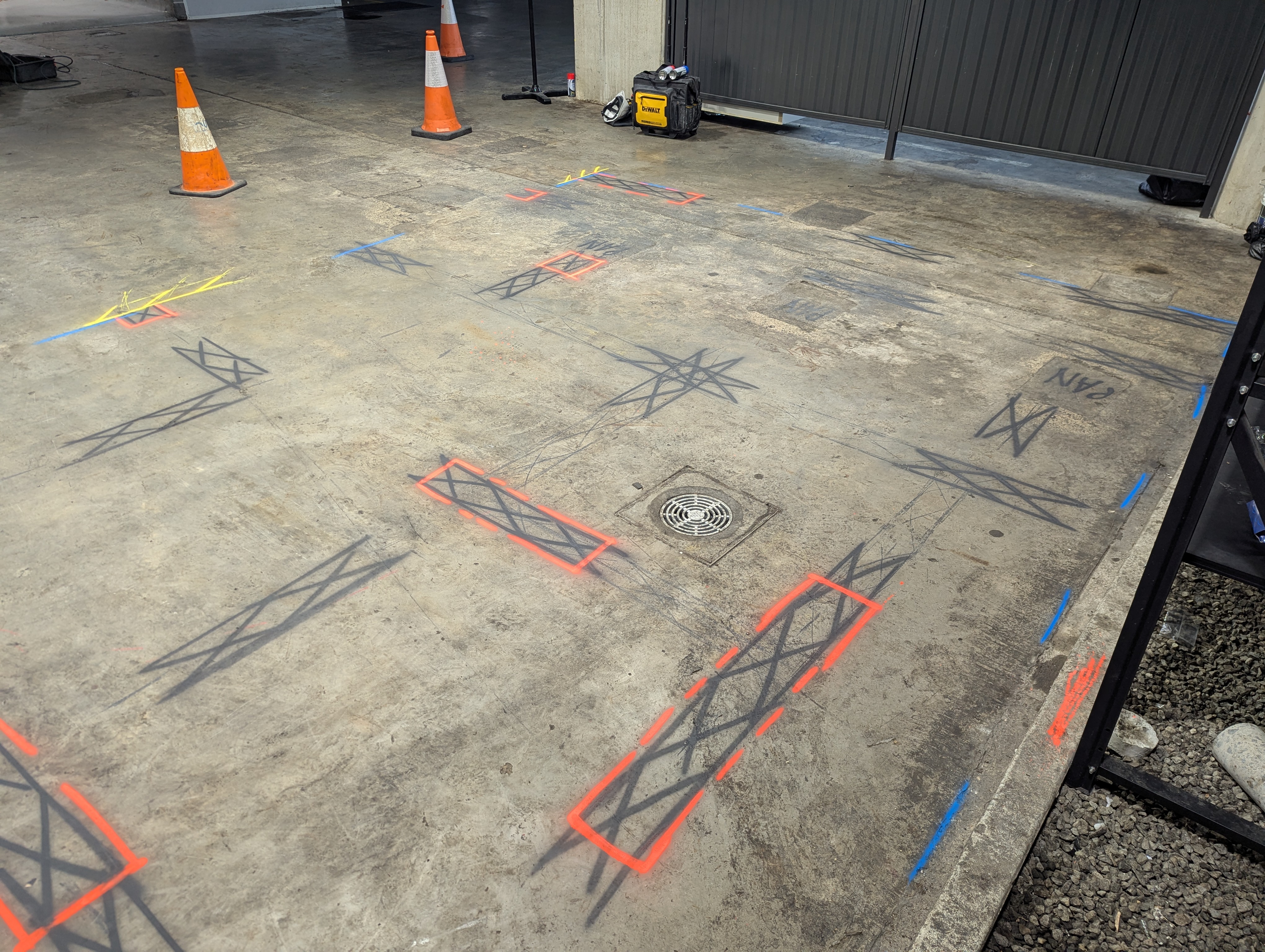 GPR concrete scan showing a post-tension cable location marked with a red highlight box — Sydney
